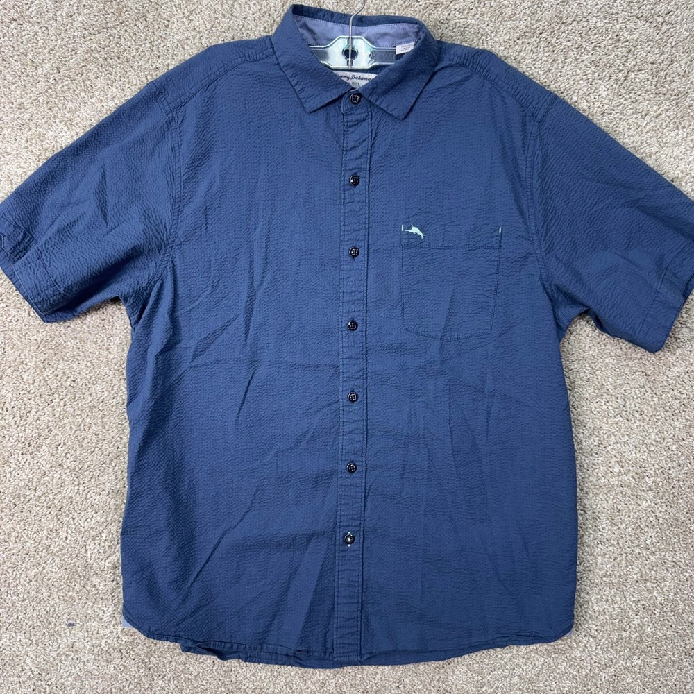 Tommy Bahama Shirt Mens M Nova Wave Blue Seersucker Texture Button Down EUC